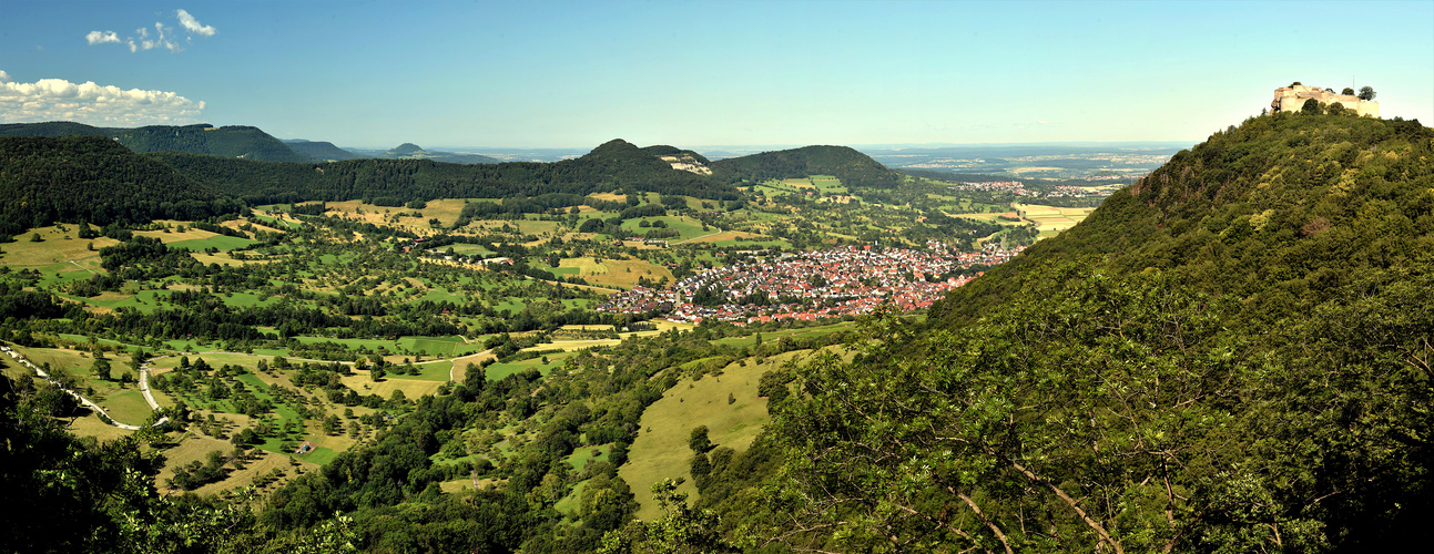 Ein Sommertag am Hohenneuffen ( im Hintergrund links der Albtrauf mit Rossfeld und Achalm)