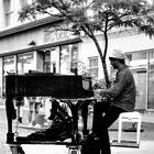 Ein Straßenmusiker/Klavierspieler in Halle an der Saale, Sachsen-Anhalt Deutschland, Germany