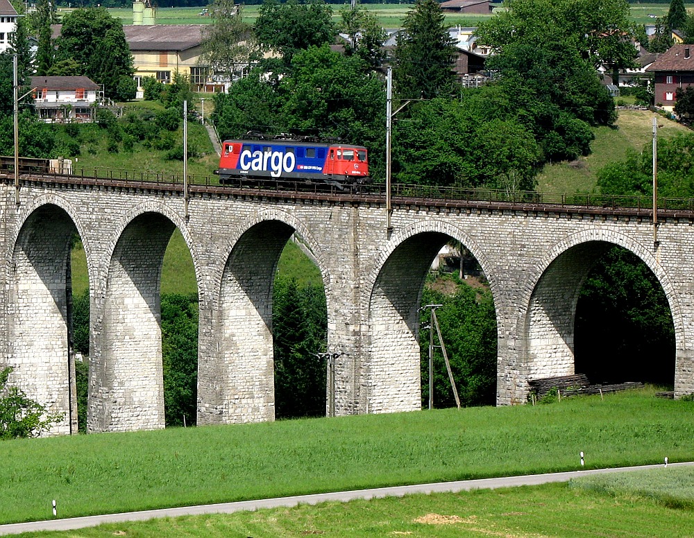 Ein Viadukt eine Lok