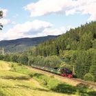 Ein Zug der Fichtelbergbahn hat Hammerunterwiesenthal verlassen und strebt dem Endbahnhof Oberwiesen