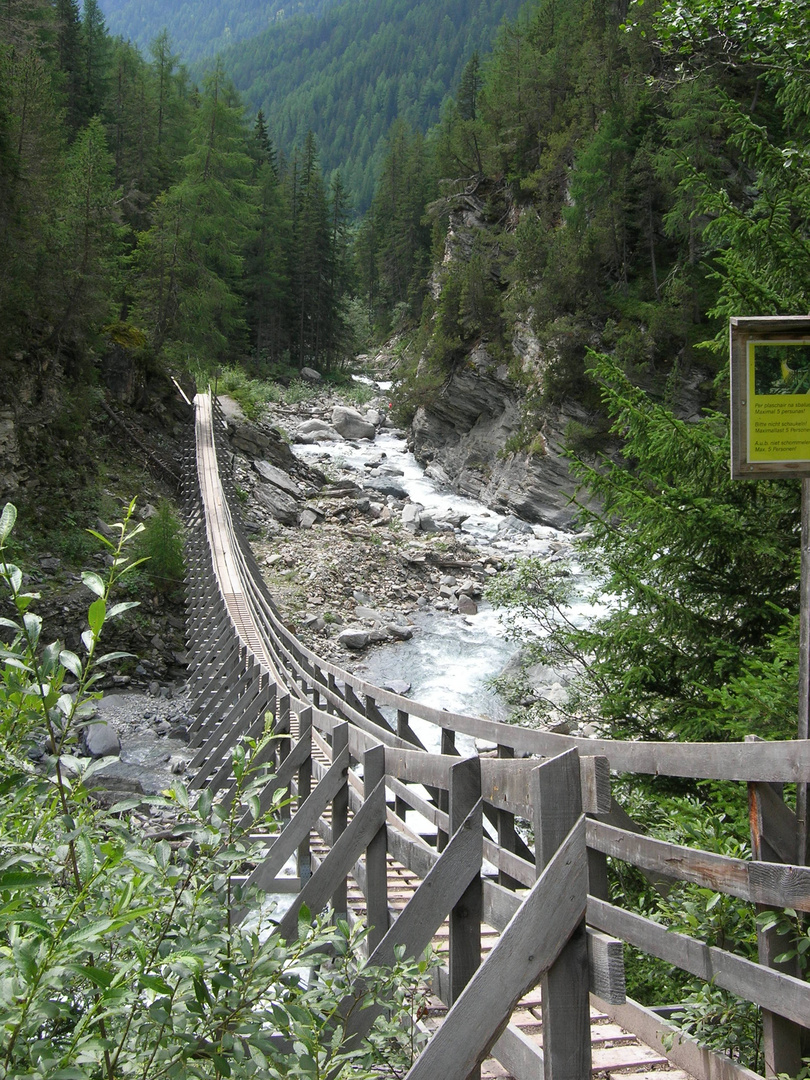 Eine alte Holz-Seilbrücke im Unterengadin