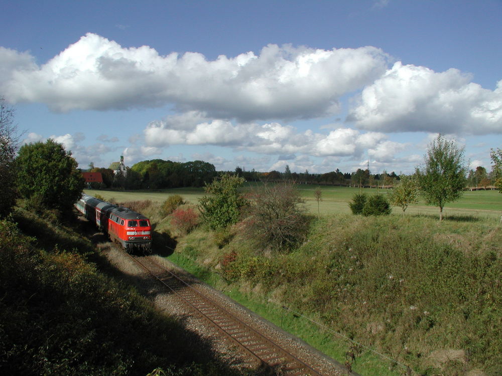 Eine Lok der BR 218 im Herbst