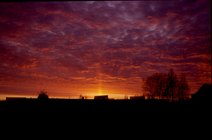 eine seltene Lichtsäule in Lübeck bei Sonnenuntergang