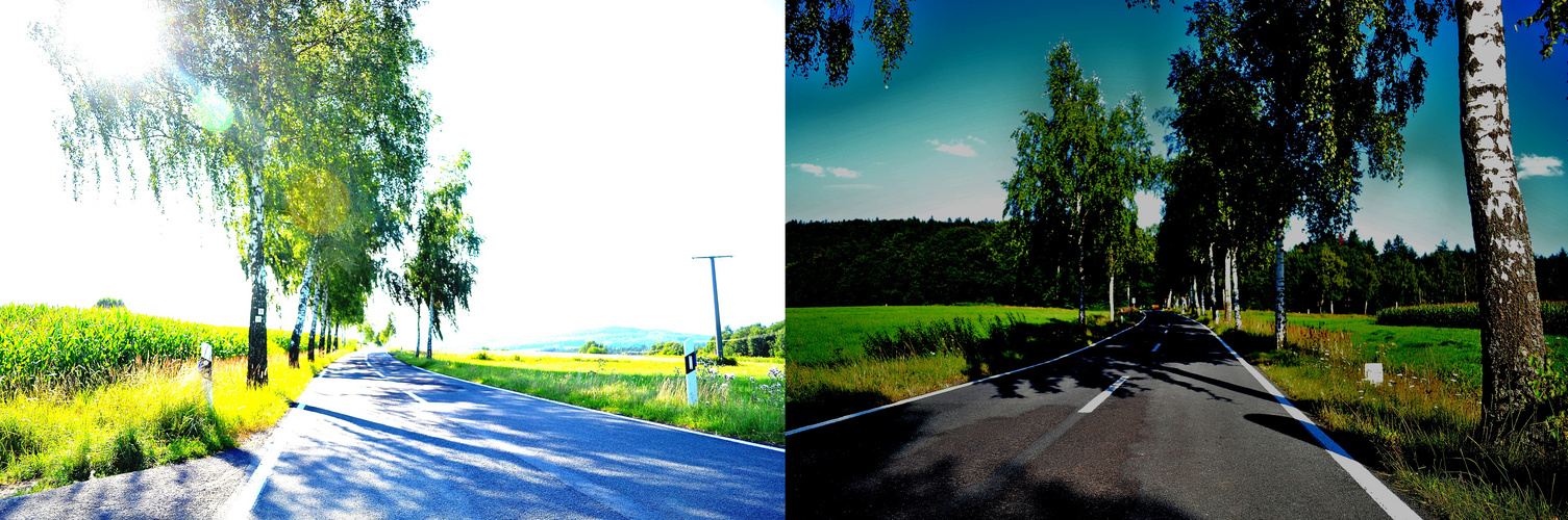 eine Straße, nach Süden gehts ins Dunkle, nach Norden ins Licht