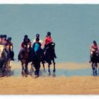 Eine tolle Truppe mit den Pferden am Meer