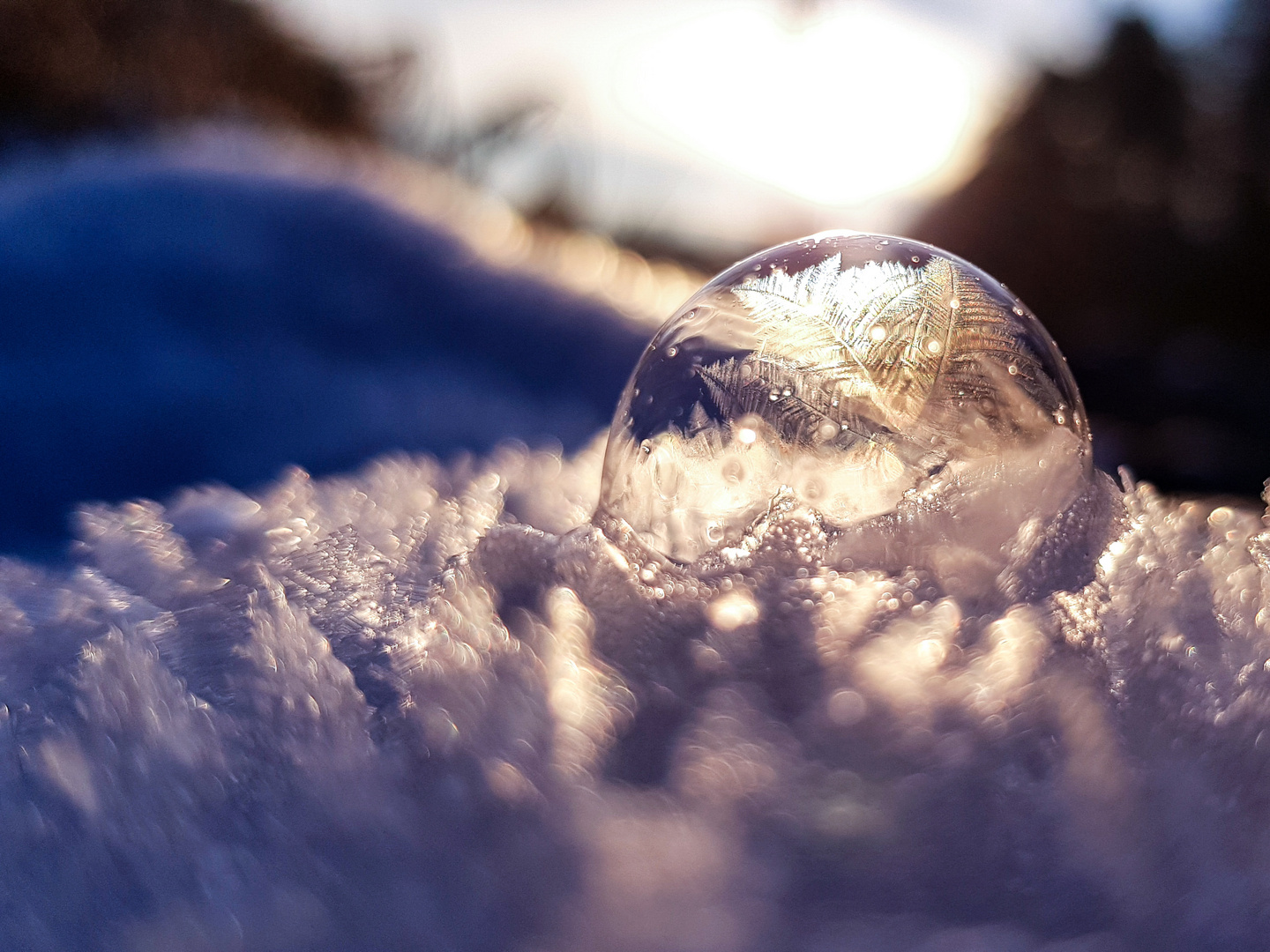 einfrierende Seifenblase im Schnee