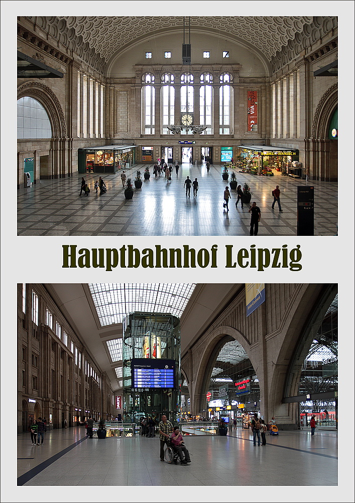 Eingangsportal und Querbahnsteig vom Leipziger Hauptbahnhof