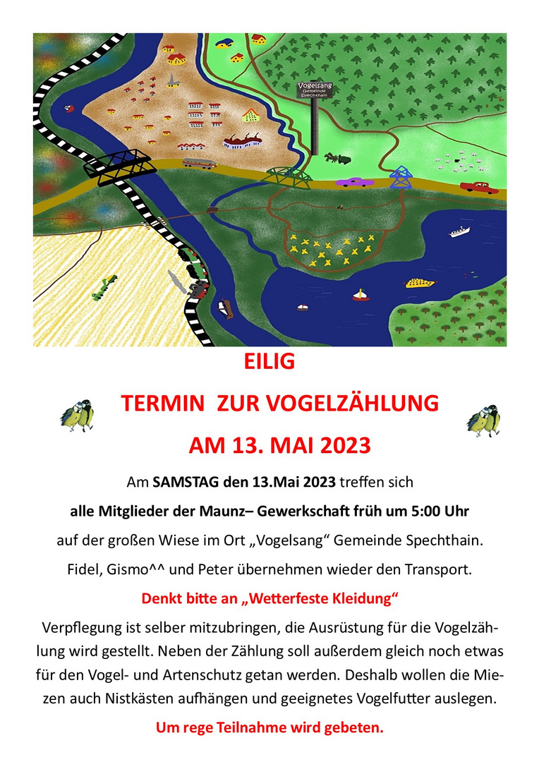 Einladung zur Vogelzählung am 13.Mai 2023