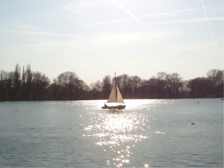 einsam segelt ein Boot über den Maschsee