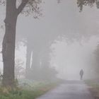 einsamer Gang in den Novembernebel