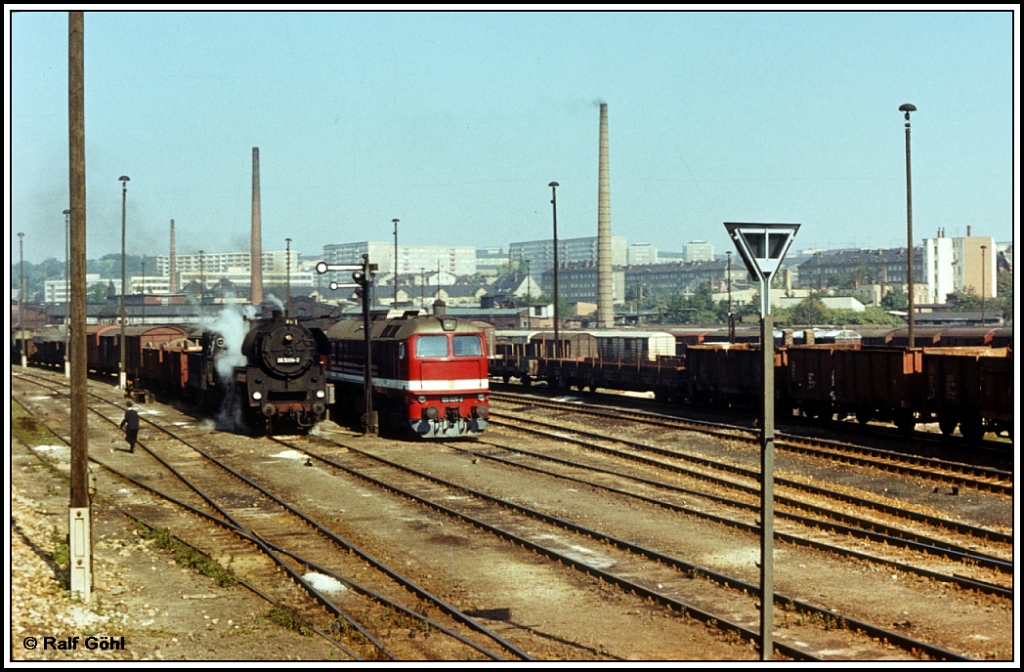 Einst 1979 munteres Treiben im Güterbahnhof Gera vom Führerstand aus fotografiert