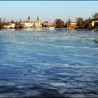 Eisbedeckte Dahme, mit Blick auf die Altstadt-Köpenick, Berlin