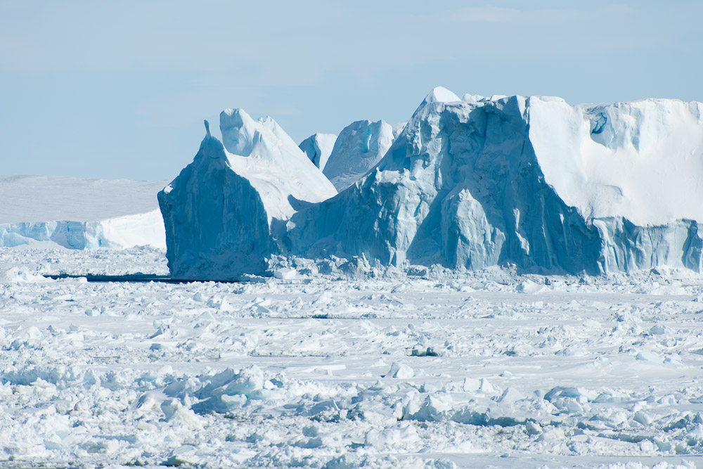 Eisberge im Packeis eingefrohren
