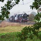 Eisenbahn mit Landschaft und Dampf