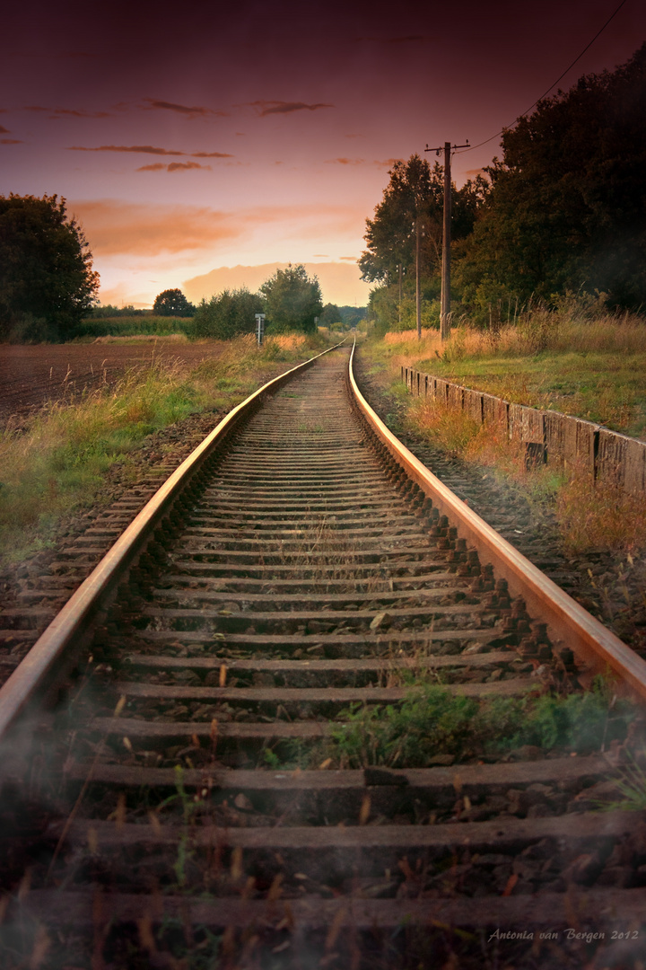 Eisenbahnschienen, Romantik, Abendrot