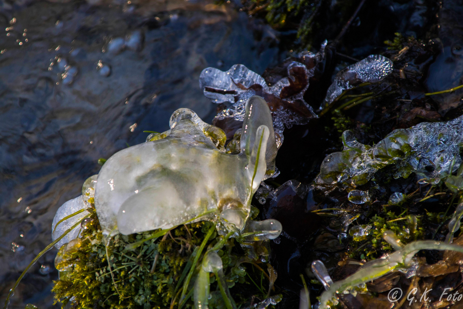 Eisgebilde am Bach