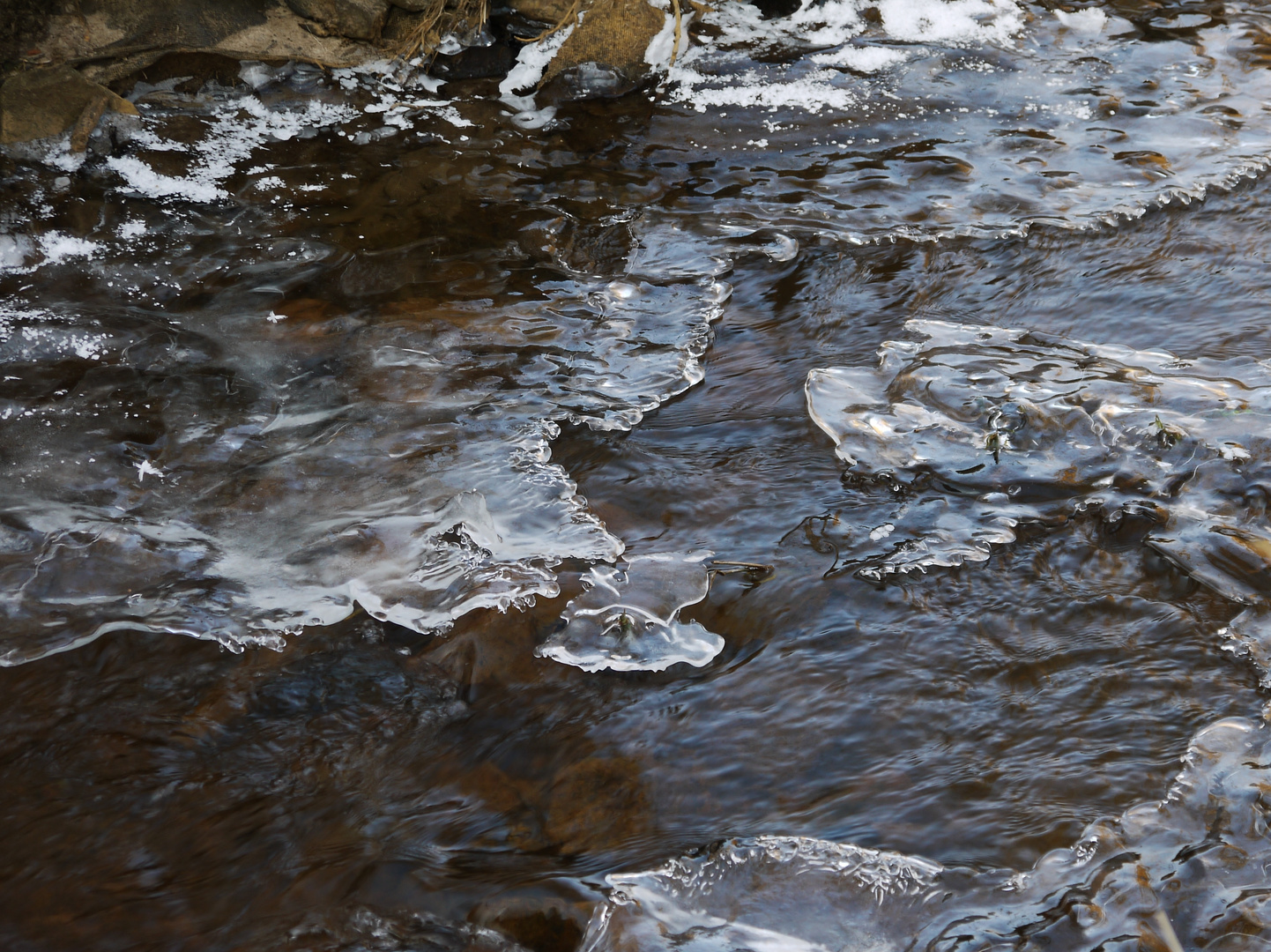 Eisgebilde auf kleinem Bächlein