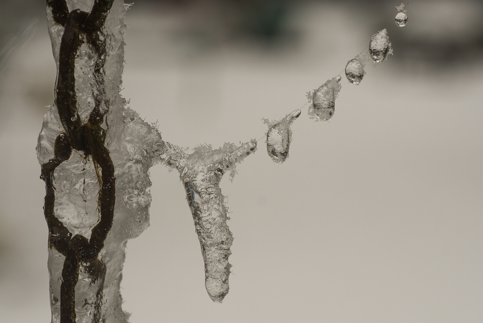 Eiskette mit Frischschnee