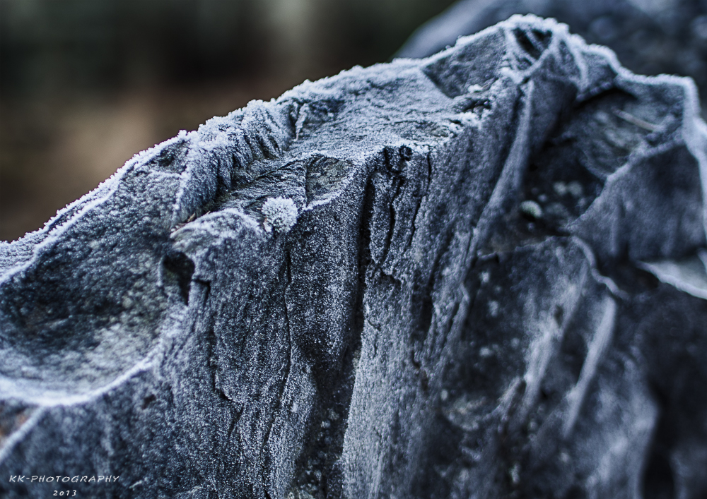 Eiskristalle auf einem Lavastein