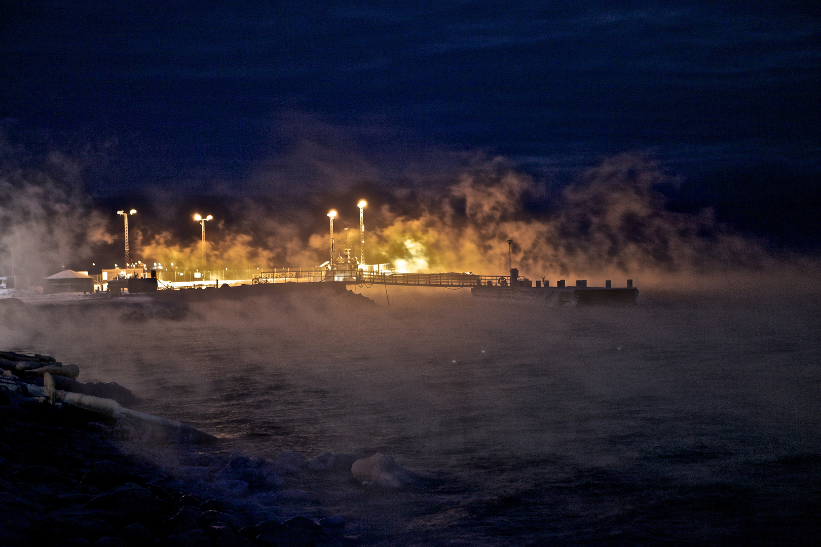 Eisnebel, -25°, Polarnacht, Longyearbyen, Spitzbergen
