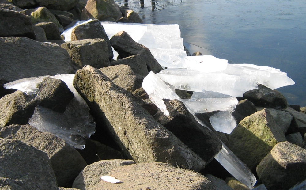 Eisschollen am Rheinhafen