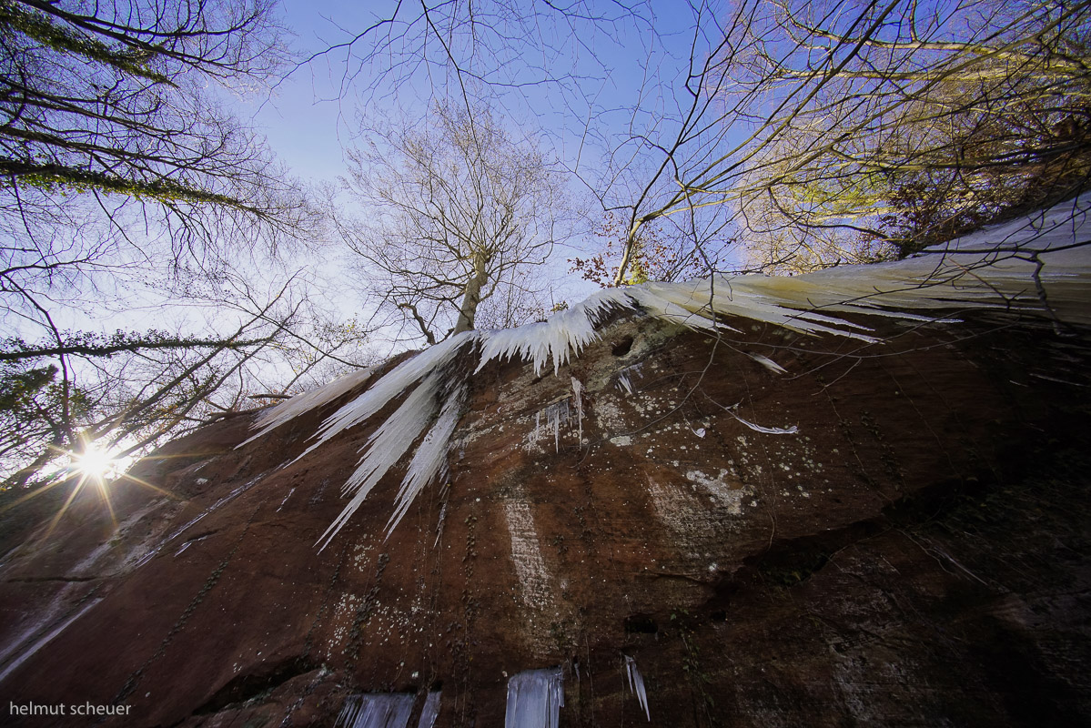 Eiszapfen auf den Felsenwegen oberhalb von Saarbrücken