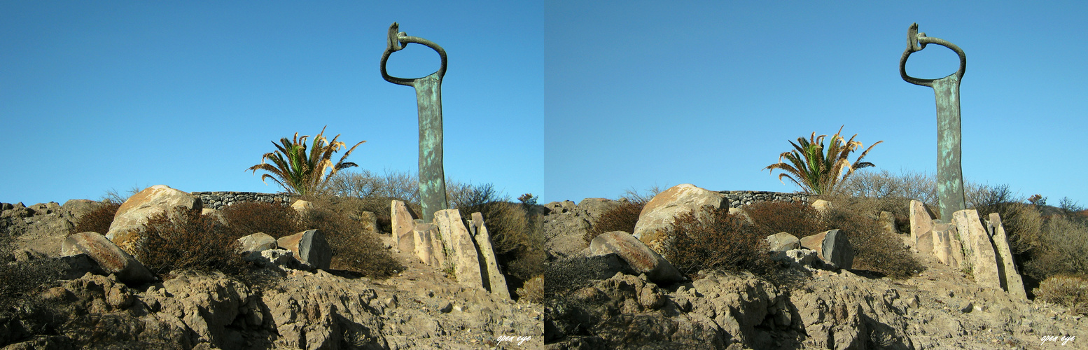 El Silbo Monument - Calle Igualero - La Gomera - 3D Kreuzblick