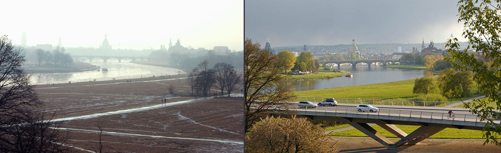 Elbe am Waldschlösschen Dresden, 2006 und 2017