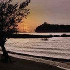 Elbe. Strand, Containerschiff