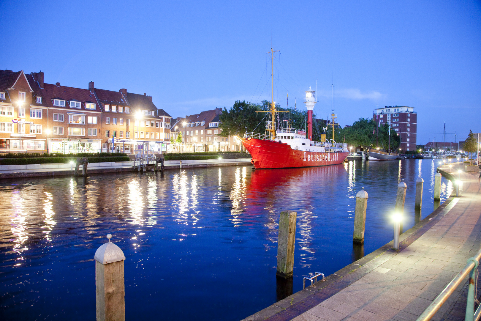 Emden harbour at night, Germany, Europe, North Sea