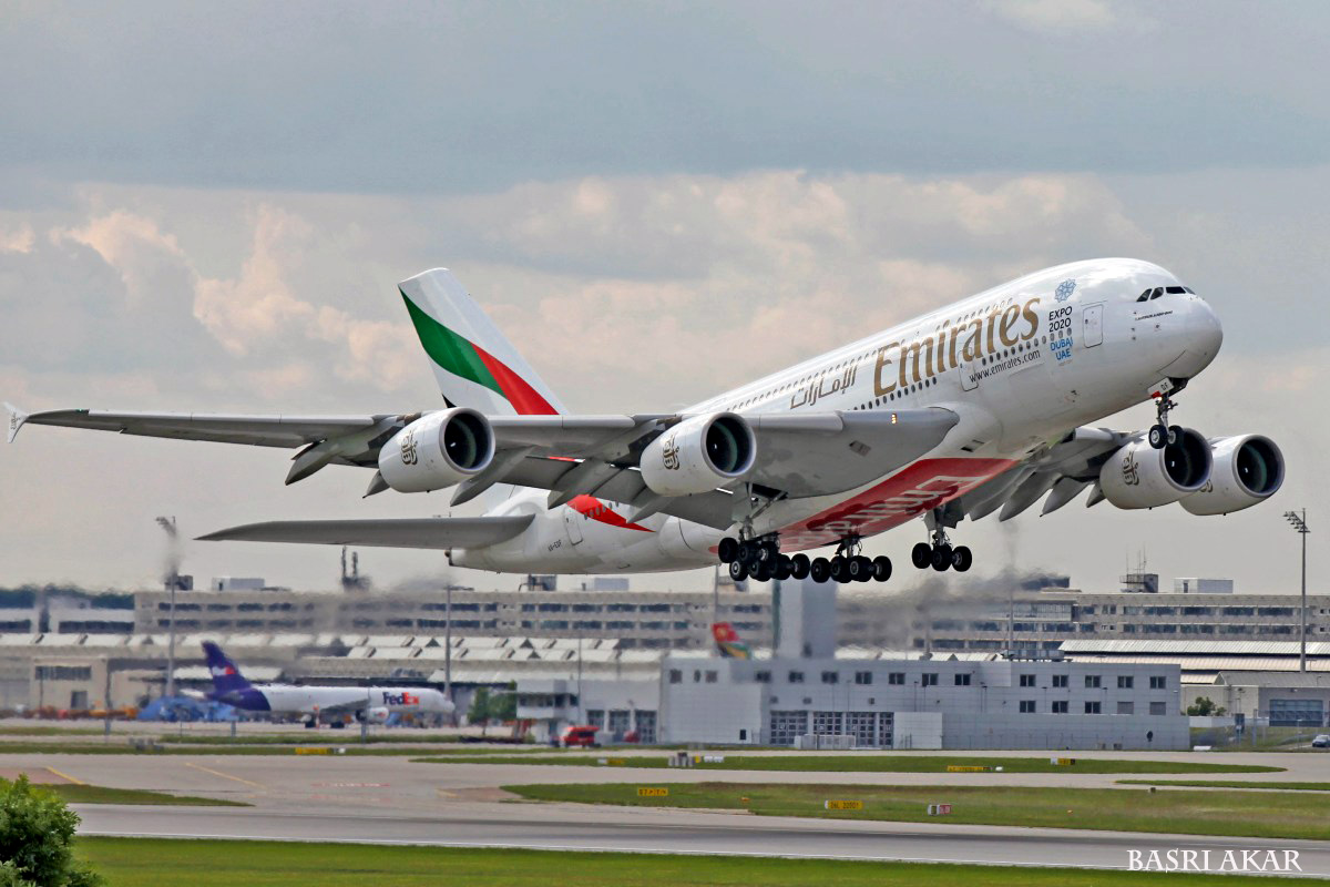 Emirates Airbus A380 Take off at Munich Airport