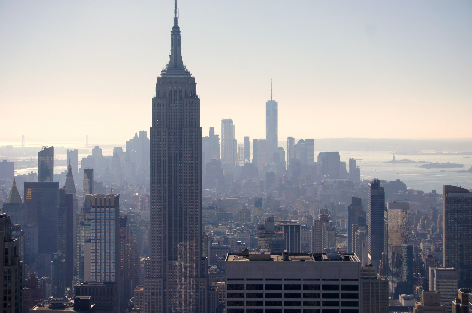 Empire Satue Building, One Trade, Downtown upt to Statue of Liberty from Top of the Rock