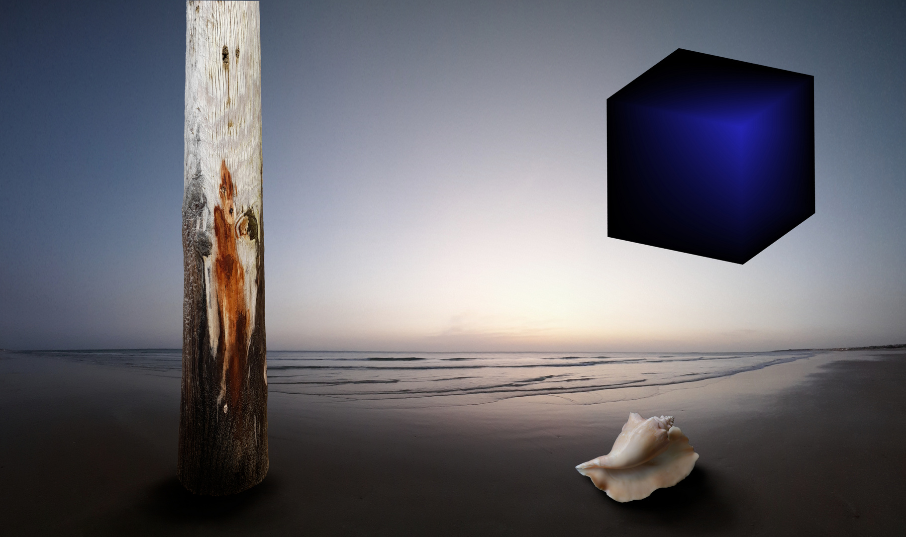 empty beach with cube