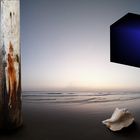 empty beach with cube