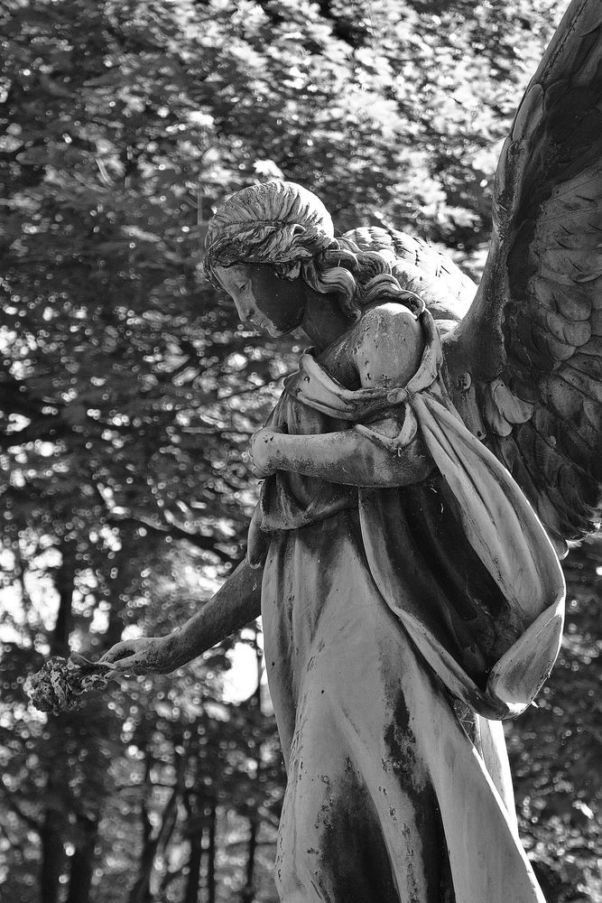 Engelstatue auf dem Elisabethfriedhof gegenüber dem Sophienfriedhof