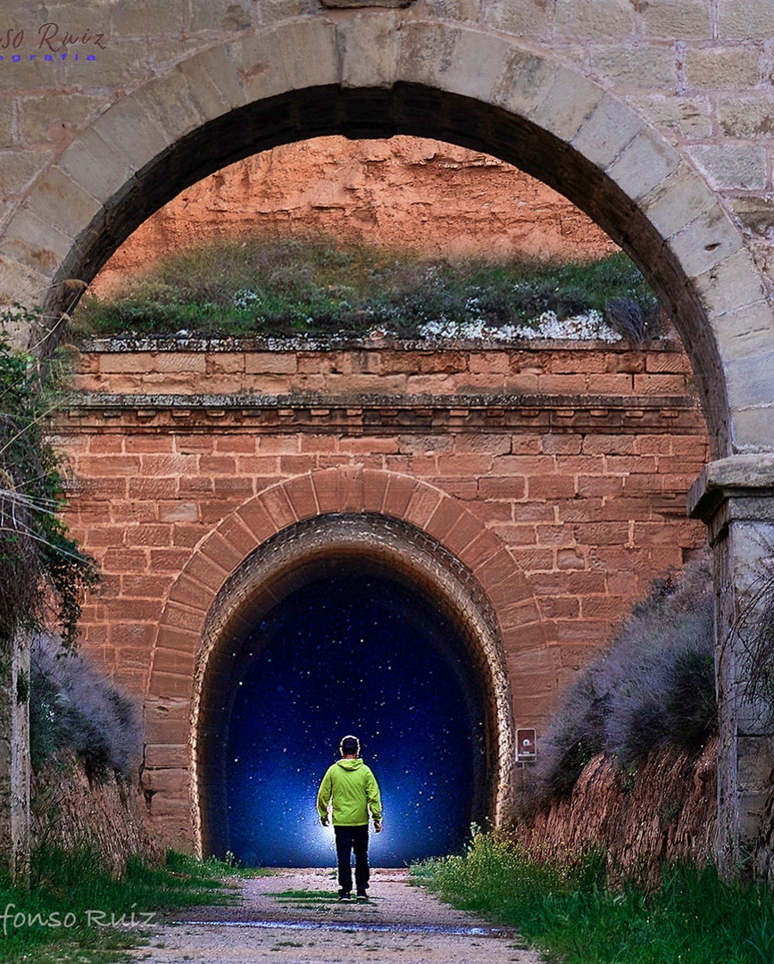 Entrada de túnel de vía de tren abandonada 