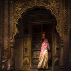 Entrance to an old mansion called haveli, India.