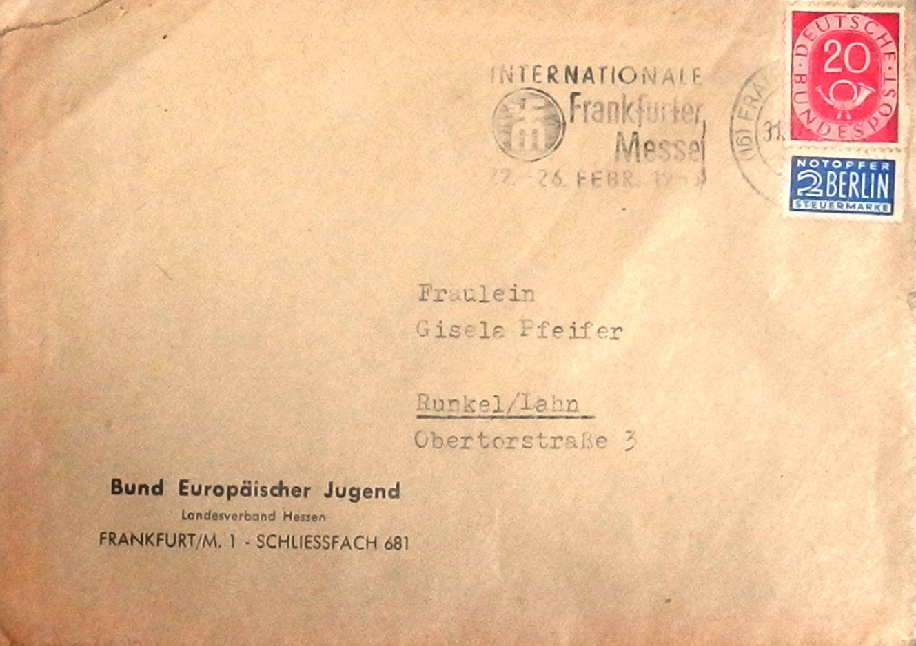 Enveloppe postée le 31.12.1952