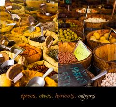 épices, olives, haricots, oignons