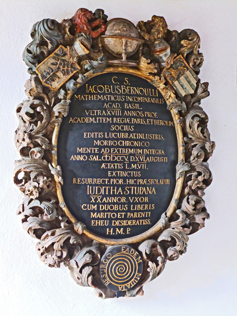 Epitaph des Mathematikers Jakob Bernoulli im Kreuzgang des Basler Münsters