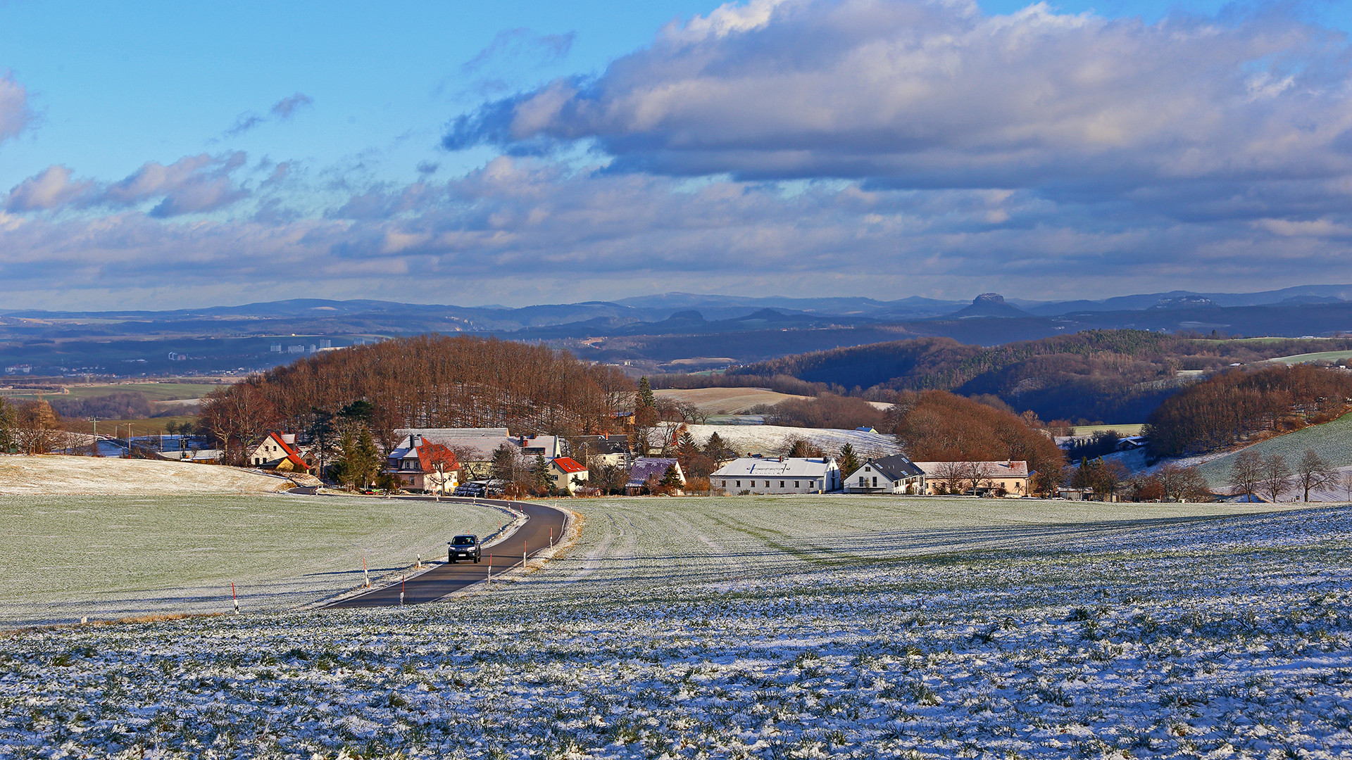 Er kommt von Schmorsdorf und fährt nach Maxen bei herrlichem Wetter am 6. Januar