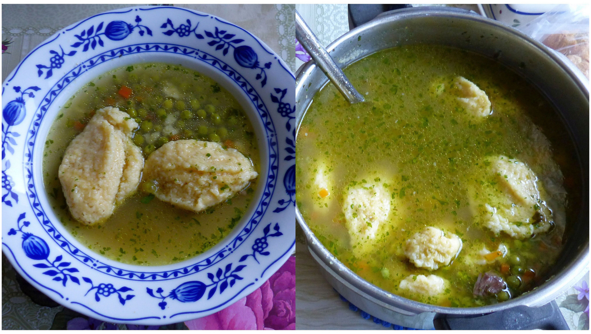 Erbsensuppe ( grüne Erbsen ) mit Klößen