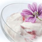 Erdbeerquark mit Malvenblüte