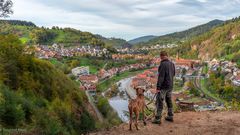 Erfolgreiche Gassirunde mit Hund, Kamera und Stativ