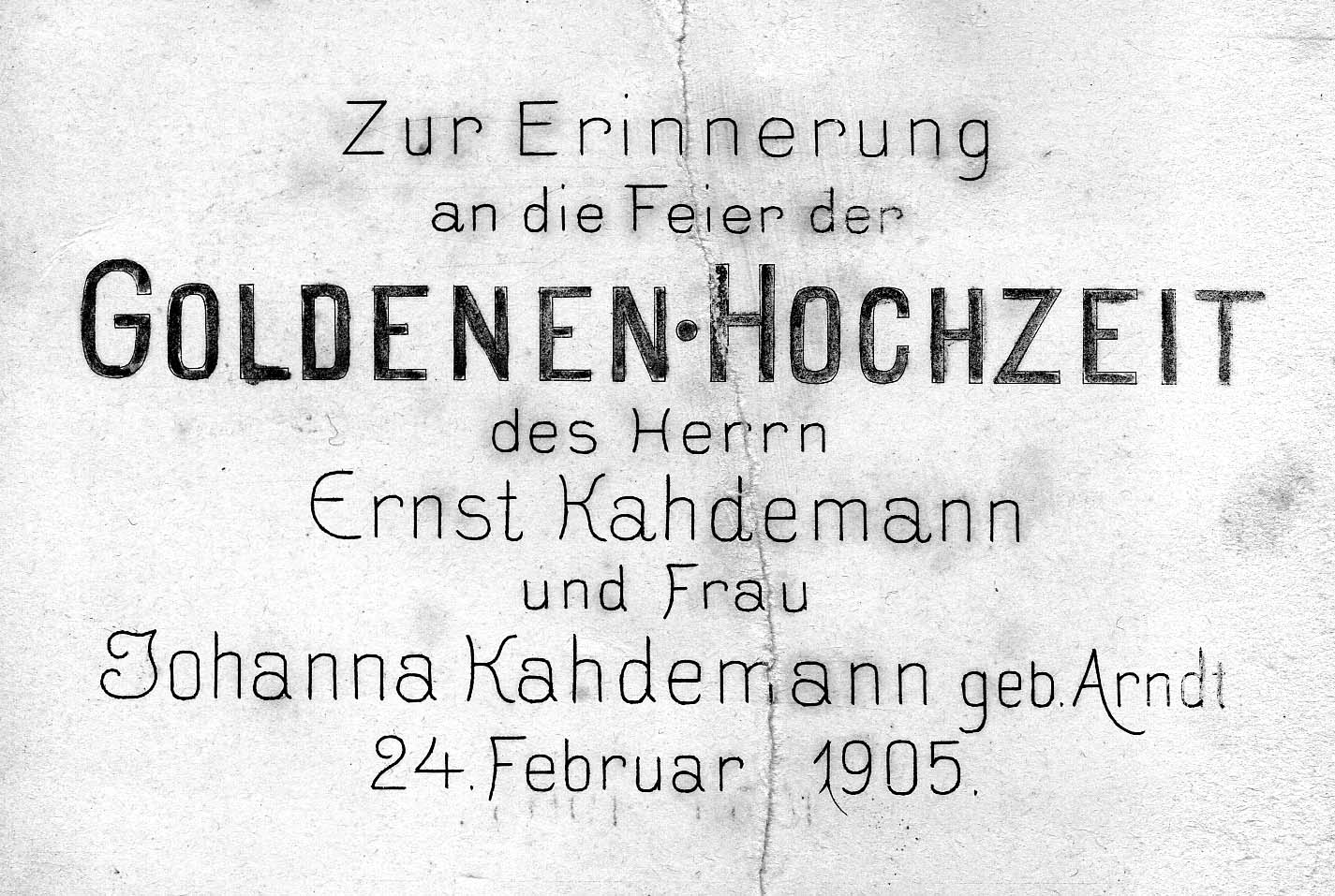 Erinnerung an die Goldene Hochzeit meiner Urgroßeltern 1905