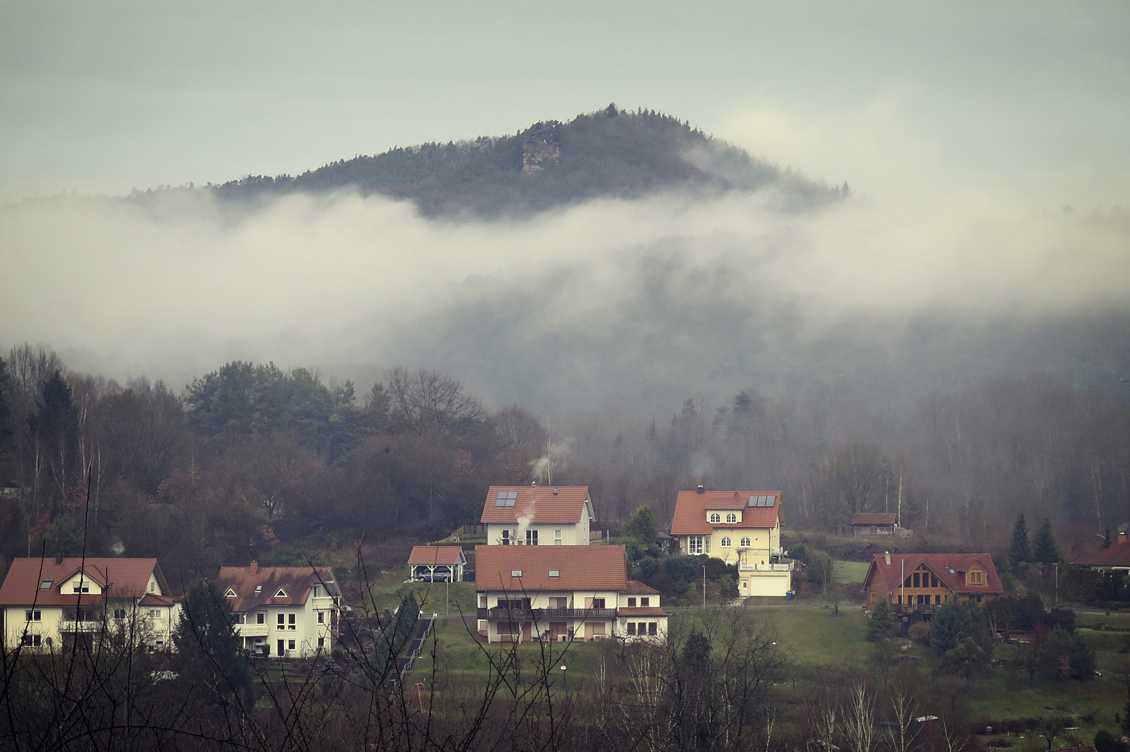 Erlenbach (Krs. Südwestpfalz) im Morgennebel