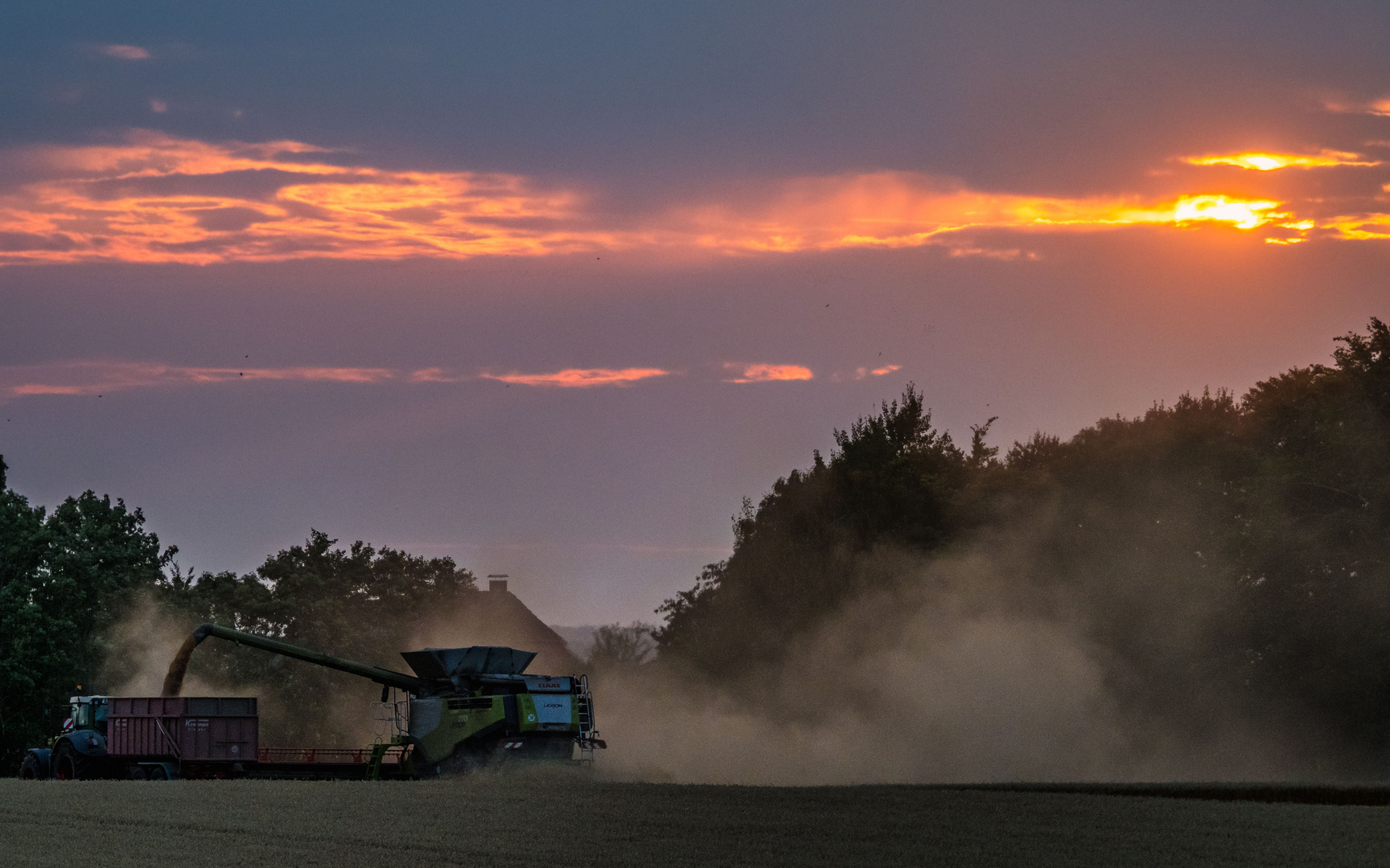 Ernten bei Sonnenuntergang