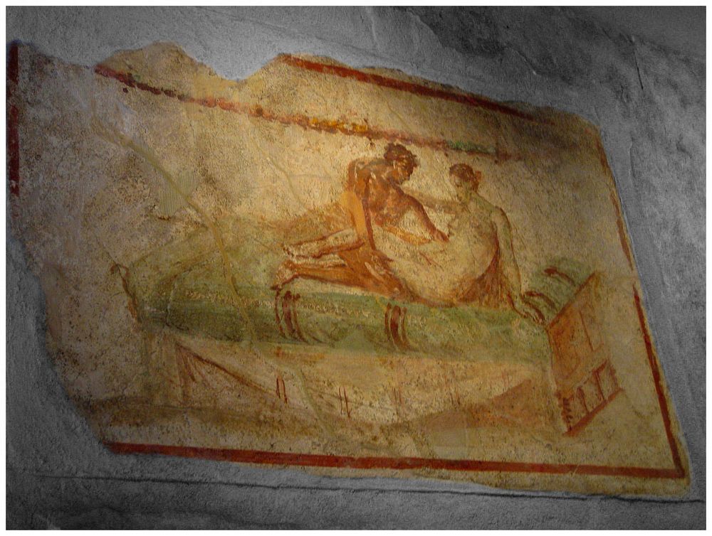Erotisches Fresko aus dem Lupanar in Pompeji