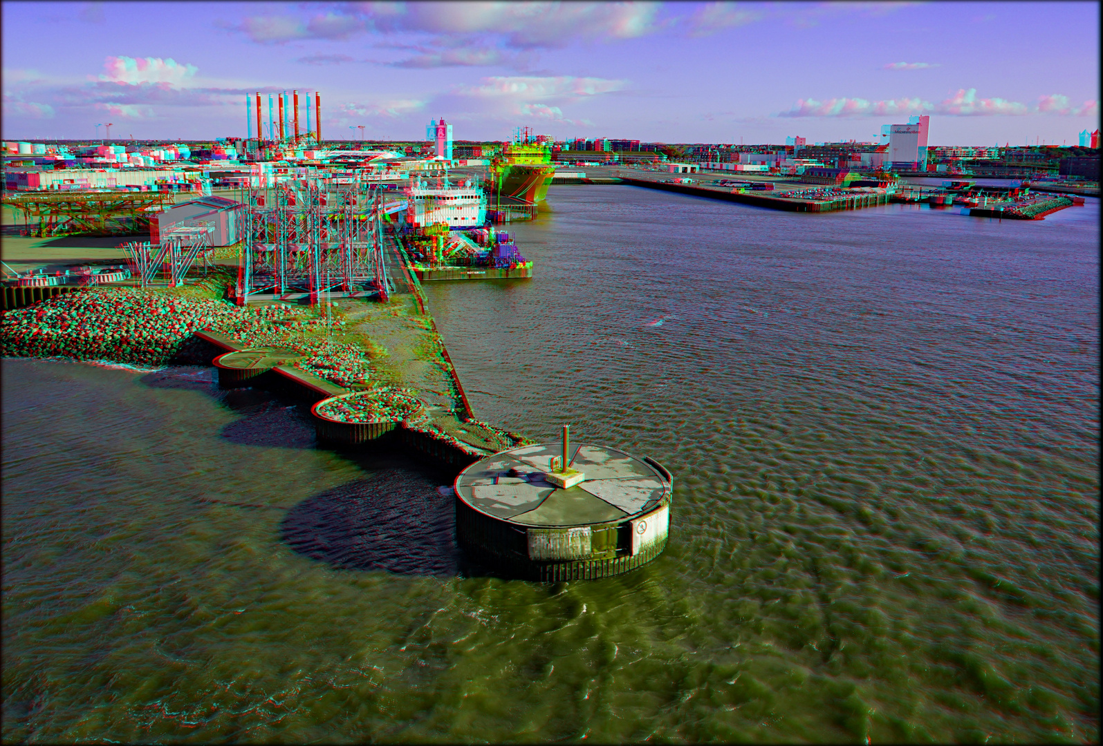 Esbjerg Dänemark Hafeneinfahrt (3D-Anaglyphe)