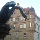 Eschabacher Rathaus mit Schwan von Wolframsbrunnen